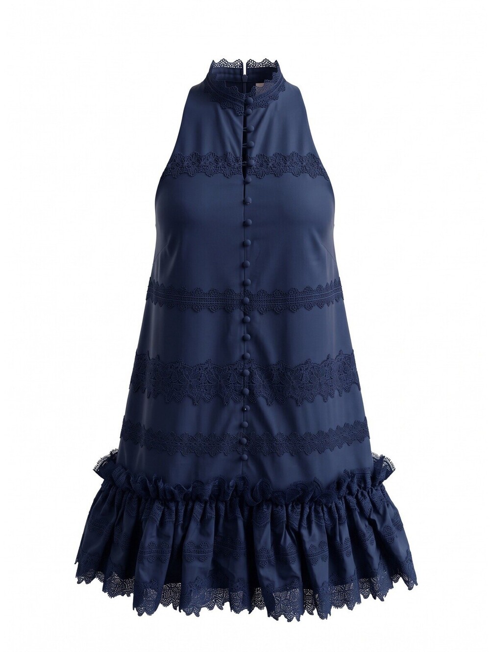 $445 Cinq à Sept Women's Blue Tiered Lace High Neck Button-Front Malena Dress 4